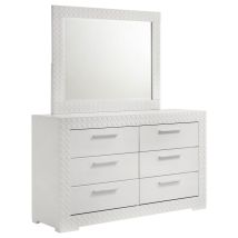 Coaster Fine Furniture 224943M Ives - 6-Drawer Dresser And Mirror - White High Gloss