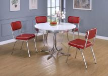 CoasterEveryday 2388-S5R Retro - 5 Piece Round Dining Table Set - White And Red