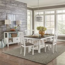 Liberty Furniture 182-CD-5TRS Brook Bay - 5 Piece Trestle Table Set (Ladder Chair Back) - Textured White / Carbon Gray