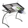 CoasterEveryday 800986 Melo - Glass Top Drafting Table With Storage - Silver