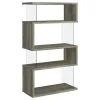 CoasterEssence 802340 Emelle - 4-Shelf Glass Panel Bookshelf - Gray Driftwood
