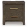 Ashley Furniture PCB843-92 Radkin - Two Drawer Night Stand - Burnished Brown