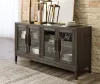 Ashley Furniture D984/45/01A(6)/60 Ashley Furniture D984/45/01A(6)/60 Burkhaus - 8 Pc. - Dining Room Extension Table, 6 Arm Chairs, Server - Dark Brown