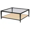 Coaster Fine Furniture 710658 Amherst - Glass Top Metal with Cane Shelf Coffee Table - Black