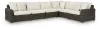 Ashley Furniture P711/854/846/877/821/701/702 Kimora - 7 Pc. - 4-Piece Outdoor Sectional, Swivel Glider Lounge, Cocktail Table, End Table - Beige / Dark Brown