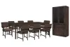 Pulaski Furniture P419240-KIT17 Pulaski Furniture P419240-KIT17 Modern Mosaic - Leg Dining Table With 8 Arm Chairs And China Cabinet - Brown