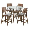 New Classic 45-D1651-DG4GC Oscar - Round Glass Counter Table With 4 Gray Cushion Chairs - Brown / Gray