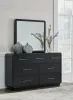 Ashley Furniture B821/31/36/46/57/54 Ashley Furniture B821/31/36/46/57/54 Rowanbeck - 5 Pc. - Dresser, Mirror, Chest, Queen Upholstered Panel Bed - Gray / Black