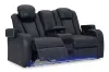 Ashley Furniture 3660318 Fyne-Dyme - Power Reclining Loveseat with Console/Adj Hdrst - Sapphire
