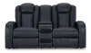 Ashley Furniture 3660318 Fyne-Dyme - Power Reclining Loveseat with Console/Adj Hdrst - Sapphire