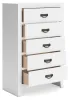 Ashley Furniture B427/31/36/46/82/94/92(2) Binterglen - 7 Pc. - Dresser, Mirror, Chest, California King Panel Bed, 2 Nightstands - White