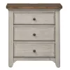 Liberty Furniture 652-BR61 Farmhouse Reimagined - 3 Drawer Nightstand With Charging Station - Antique White / Chestnut Tops