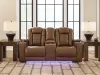 Ashley Furniture PCU1420018 Gruaro - Power Reclining Loveseat With Console / Adjustable Headrest - Amber