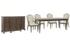 Pulaski Furniture P412240-KIT8 Pulaski Furniture P412240-KIT8 Saddle Creek - Extendable Leg Dining Table With 4 Upholstered Arm Chairs And Server - Timber Brown