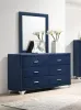 CoasterEveryday 223373M Melody - 6-Drawer Upholstered Dresser With Mirror - Pacific Blue