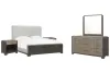 Pulaski Furniture P402-BR-K1-KIT9 Pulaski Furniture P402-BR-K1-KIT9 Anderson Park - Queen Upholstered Panel Bed, 2 Open Nightstands And Drawer Dresser With Mirror - Moose Trail / Frontier Brown