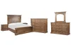Pulaski Furniture BP444-180KGC-KIT6 Pulaski Furniture BP444-180KGC-KIT6 Gallant Grove - California King Panel Bed, 2 Nightstands, Drawer Dresser With Landscape Mirror And Tall Chest - Brown