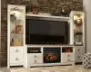 Ashley Furniture W267W9 Willowton - Entertainment Center - TV Stand With Faux Firebrick Fireplace Insert - Whitewash