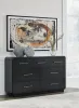 Ashley Furniture B821/31/36/46/57/54/91(2) Ashley Furniture B821/31/36/46/57/54/91(2) Rowanbeck - 7 Pc. - Dresser, Mirror, Chest, Queen Upholstered Panel Bed, 2 Nightstands - Gray / Black