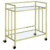 CoasterEssence 181381 Cara - 2-Tier Rectangular Glass Shelf Metal Bar Cart - Brass