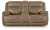 Ashley Furniture PCU1240018 Glencroft - Power Reclining Loveseat With Console / Adjustable Headrest - Sahara