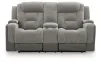Ashley Furniture PC8350518 Mixed Motion - Power Reclining Loveseat With Console / Adjustable Headrest - Shadow