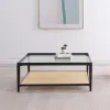 Coaster Fine Furniture 710658 Amherst - Glass Top Metal with Cane Shelf Coffee Table - Black
