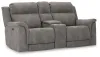 Ashley Furniture 5930118 Next-Gen Durapella - Power Reclining Loveseat with Console/Adj Hdrst - Slate
