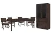 Pulaski Furniture P419240-KIT5 Pulaski Furniture P419240-KIT5 Modern Mosaic - Leg Dining Table With 4 Arm Chairs And China Cabinet - Brown