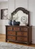 Ashley Furniture B764/31/36/46/50/72/97 Ashley Furniture B764/31/36/46/50/72/97 Lavinton - 6 Pc. - Dresser, Mirror, Chest, King Poster Bed - Brown