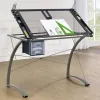 CoasterEveryday 800986 Melo - Glass Top Drafting Table With Storage - Silver