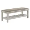 CoasterEssence 205337 Franco - Fabric Upholstered Bench With Shelf - Distressed White