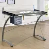CoasterEveryday 800986 Melo - Glass Top Drafting Table With Storage - Silver