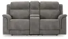 Ashley Furniture 5930118 Next-Gen Durapella - Power Reclining Loveseat with Console/Adj Hdrst - Slate