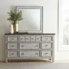 Liberty Furniture 824-BR-DM Heartland - Dresser & Mirror - Antique White / Tobacco Tops