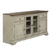 Liberty Furniture 498-TV68 Morgan Creek - Entertainment TV Stand - Antique White / Wirebrushed Tobacco Accents