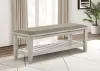 CoasterEssence 205337 Franco - Fabric Upholstered Bench With Shelf - Distressed White