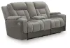 Ashley Furniture PC8350518 Mixed Motion - Power Reclining Loveseat With Console / Adjustable Headrest - Shadow