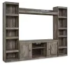 Ashley Furniture EW0440W6 Wynnlow - 4-Piece Entertainment Center With LG TV Stand W/Fireplace Option - Gray