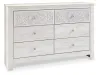 Ashley Furniture B181-31 Paxberry - Six Drawer Dresser - Medallion Drawer Pulls - Whitewash