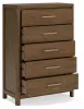 Ashley Furniture B974/31/36/46/78/95 Ashley Furniture B974/31/36/46/78/95 Cabalynn - 5 Pc. - Dresser, Mirror, Chest, California King Upholstered Bed - Light Brown