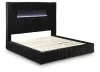 Ashley Furniture PCB620B1 Tayleena - Queen Upholstered Bed With Fireplace And Wireless Audio - Black