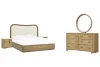 Pulaski Furniture BP432-170QN-KIT12 Leeza - Queen Upholstered Panel Bed, 2 Bachelor Chests And Drawer Dresser With Landscape Mirror - Brown