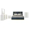 Coaster Fine Furniture 223091NVYQ-S5 Ines - 5 Piece Queen Bedroom Set - Navy And White High Gloss
