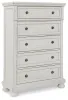 Ashley Furniture B742/31/36/46/78/56/97/92(2) Ashley Furniture B742/31/36/46/78/56/97/92(2) Robbinsdale - 8 Pc. - Dresser, Mirror, Chest, King Sleigh Bed, 2 Nightstands - Antique White