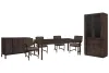 Pulaski Furniture P419240-KIT21 Pulaski Furniture P419240-KIT21 Modern Mosaic - Leg Dining Table With 2 Side Chairs, 2 Arm Chairs, Sideboard And China Cabinet - Brown