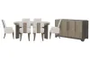 Pulaski Furniture P402230-KIT42 Pulaski Furniture P402230-KIT42 Anderson Park - Round Dining Table With 4 Klismos Dining Chairs, 2 Upholstered Arm Chairs And Sideboard - Moose Trail / Frontier Brown