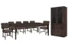 Pulaski Furniture P419240-KIT23 Pulaski Furniture P419240-KIT23 Modern Mosaic - Leg Dining Table With 4 Side Chairs, 2 Arm Chairs And China Cabinet - Brown