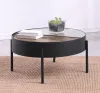 Coaster Fine Furniture 707898 Ozella - Round Coffee Table With Hidden Storage Sandy - Black