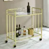 CoasterEssence 181381 Cara - 2-Tier Rectangular Glass Shelf Metal Bar Cart - Brass